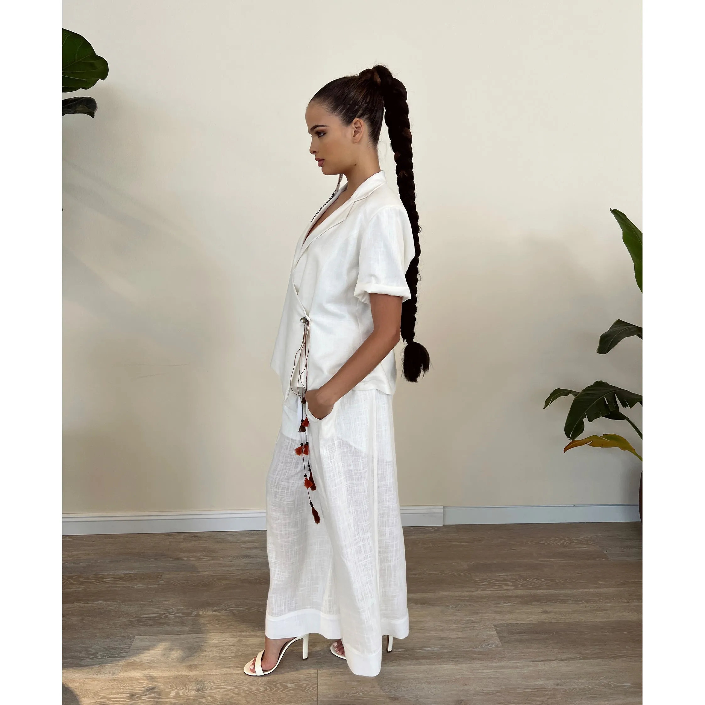 White Linen Wide-Leg Pants