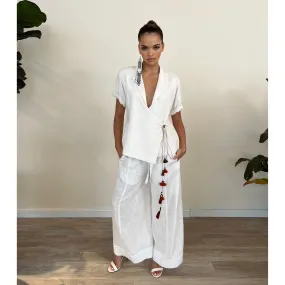 White Linen Wide-Leg Pants