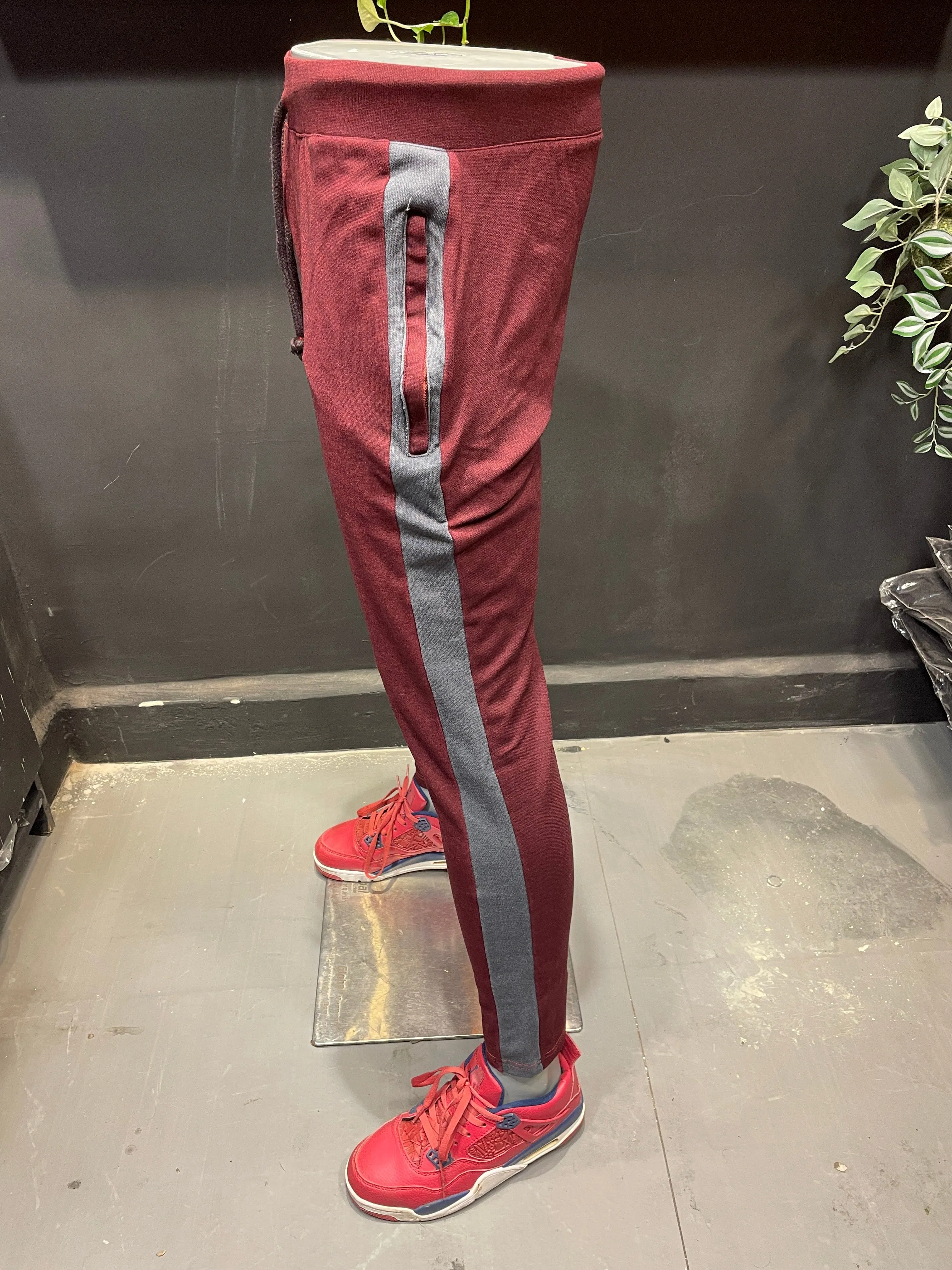 Wine/Grey Stretch Track Pant