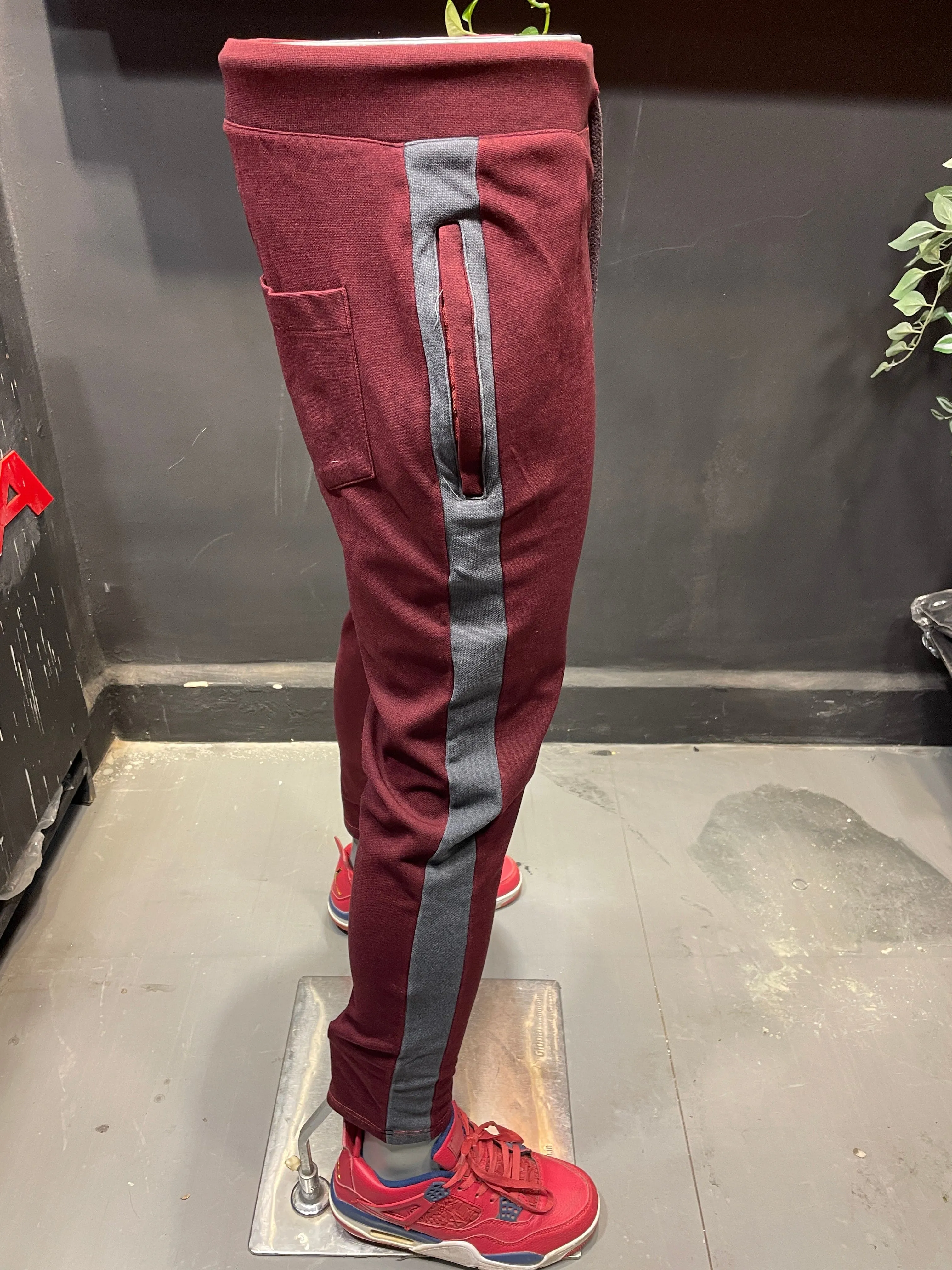 Wine/Grey Stretch Track Pant