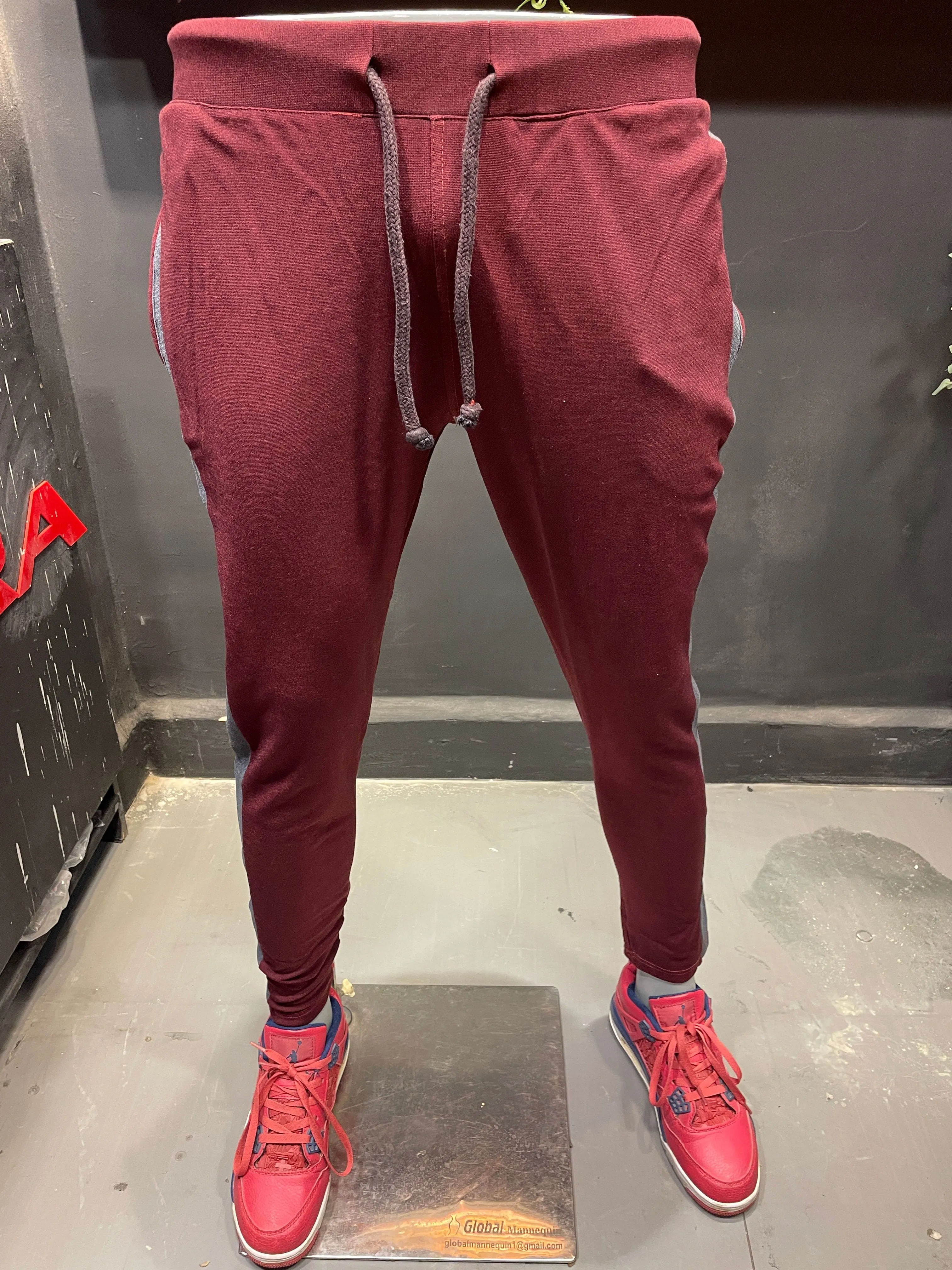 Wine/Grey Stretch Track Pant