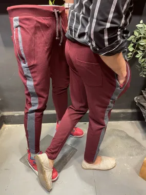 Wine/Grey Stretch Track Pant