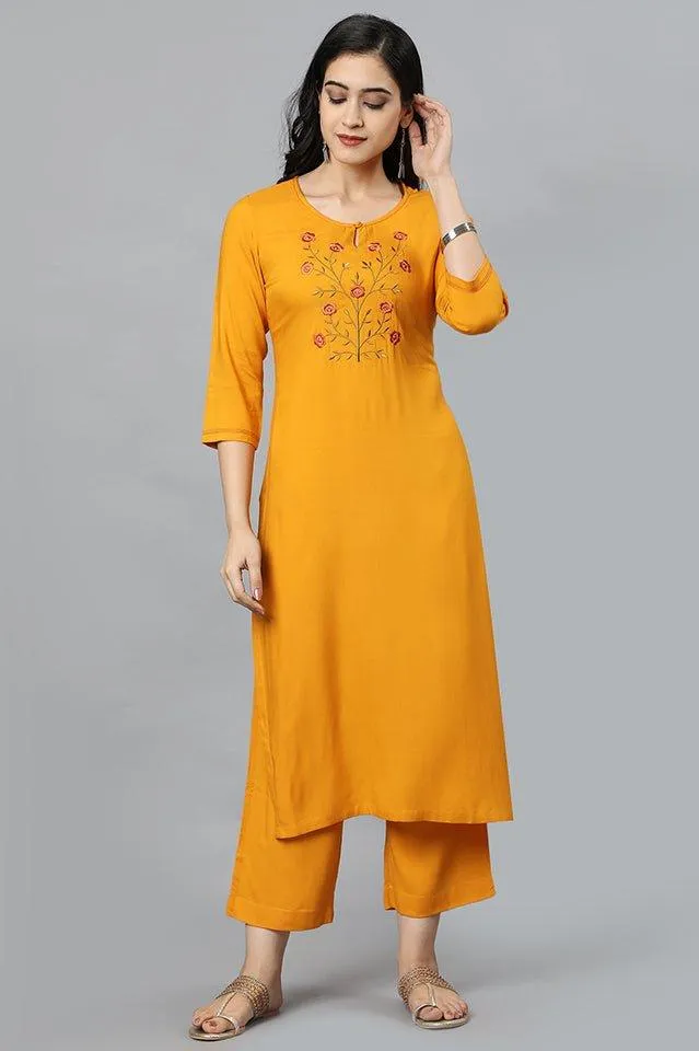 Yellow Angoori Kurta Pants Set