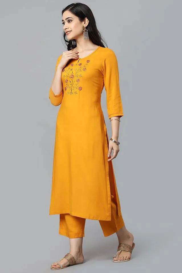 Yellow Angoori Kurta Pants Set